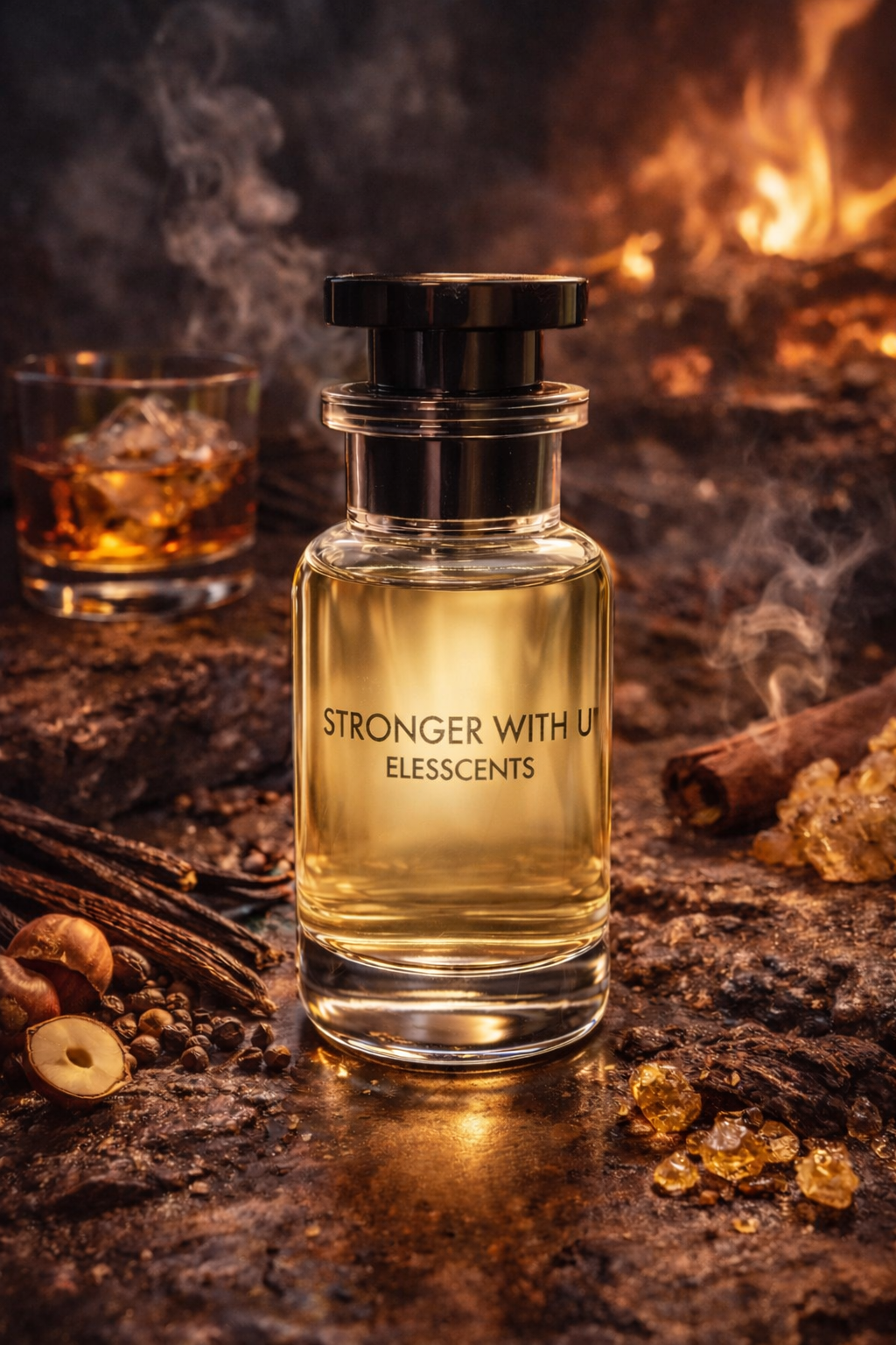 ELESSCENTS Stronger With U inspired by Armani Stronger With You fragrance bottle with black cap and elegant design
