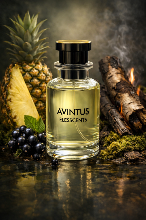 ELESSCENTS AVINTUS inspired fragrance by CREED, featuring a sleek bottle design and elegant packaging.