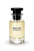 Perfume bottle labeled 'Bleu de Elesscents' on a white background