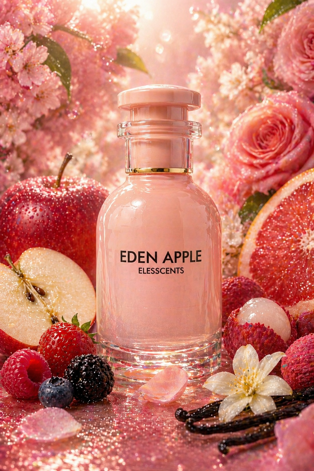 ELESSCENTS Eden Apple inspired by Kayali Eden Juicy Apple fragrance bottle with green apple design and elegant label.