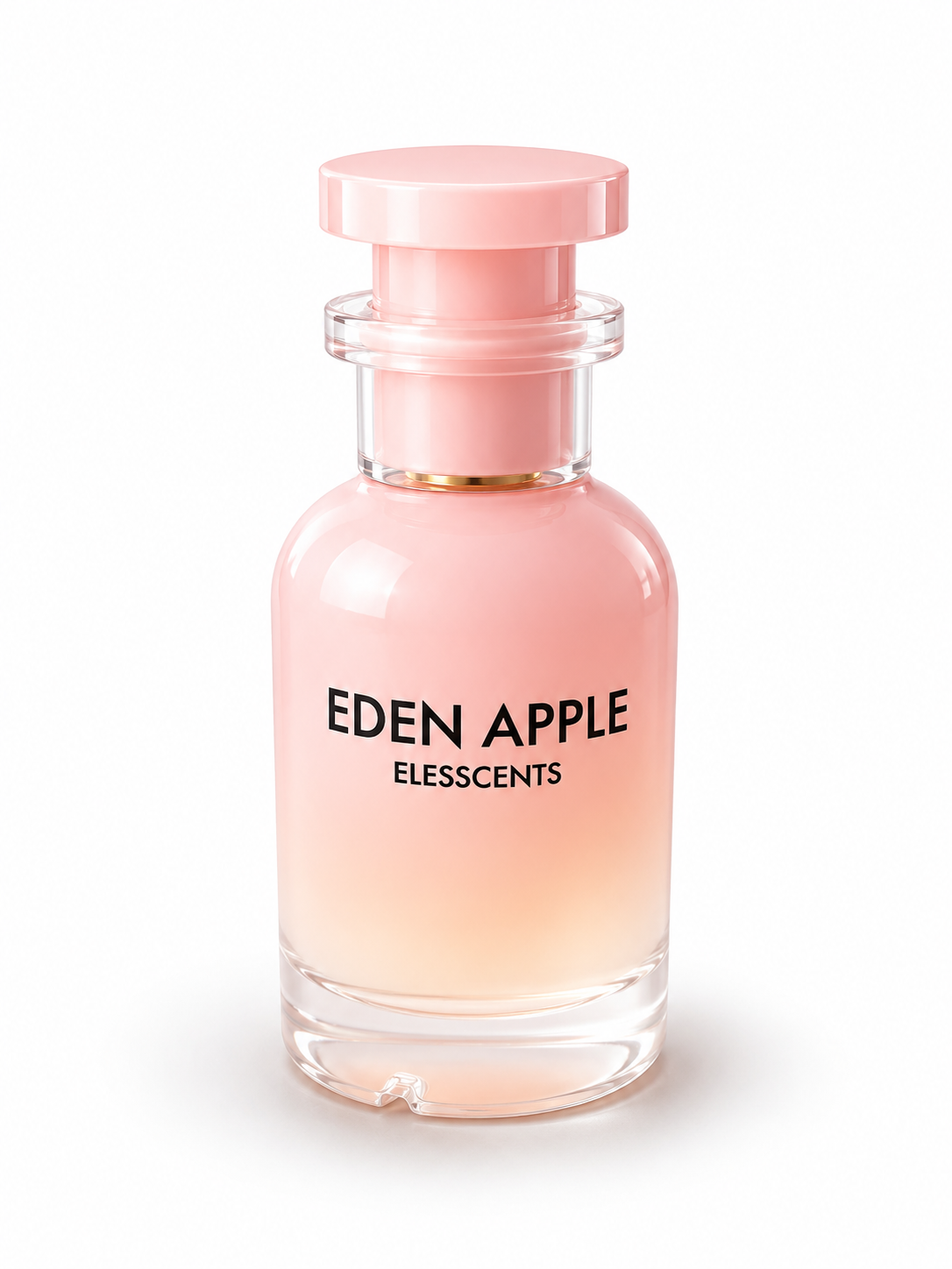Eden Apple perfume bottle with pink cap on a white background