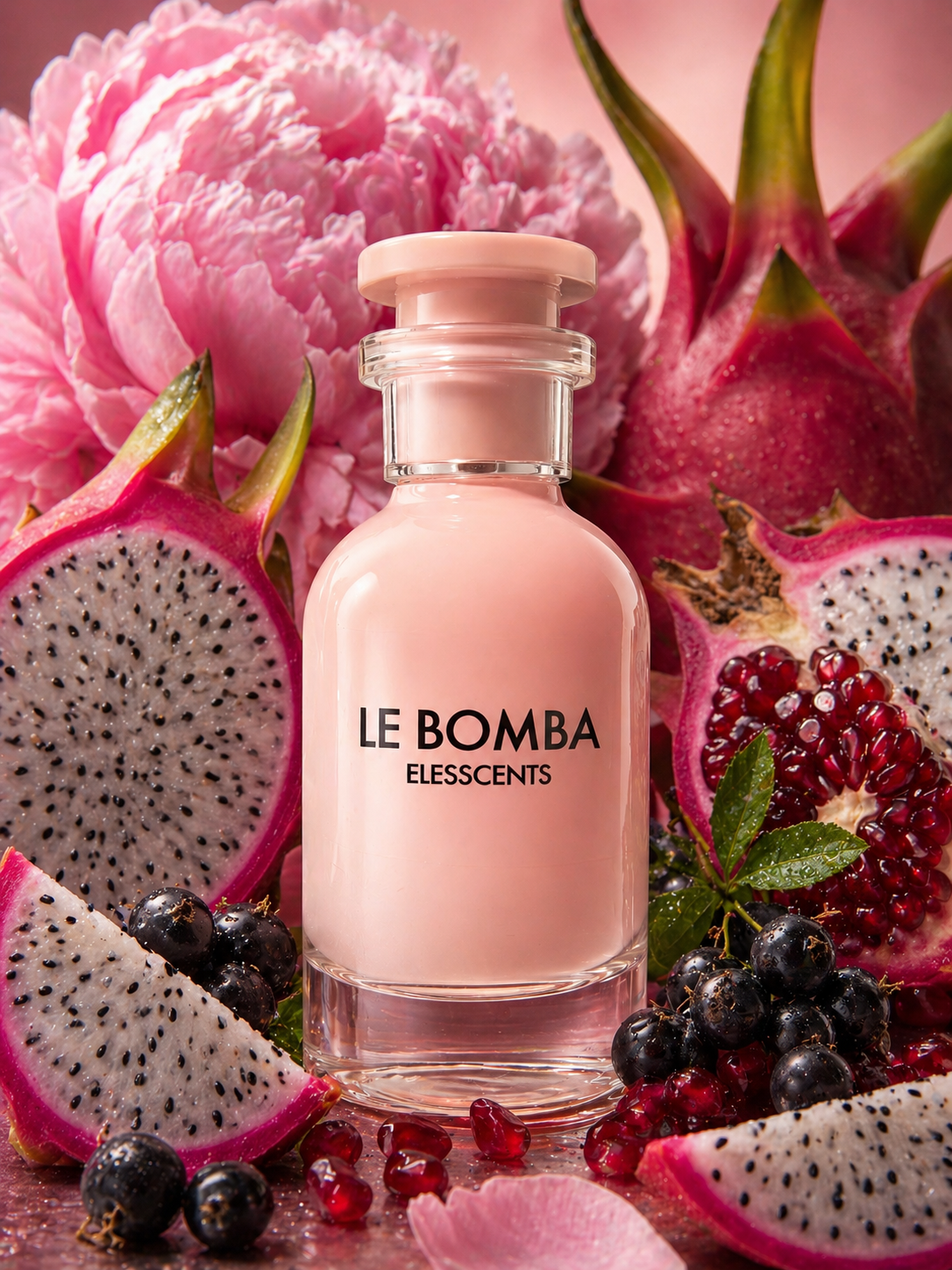 ELESSCENTS Le Bomba inspired by Carolina Herrera La Bomba perfume bottle with black and gold accents.