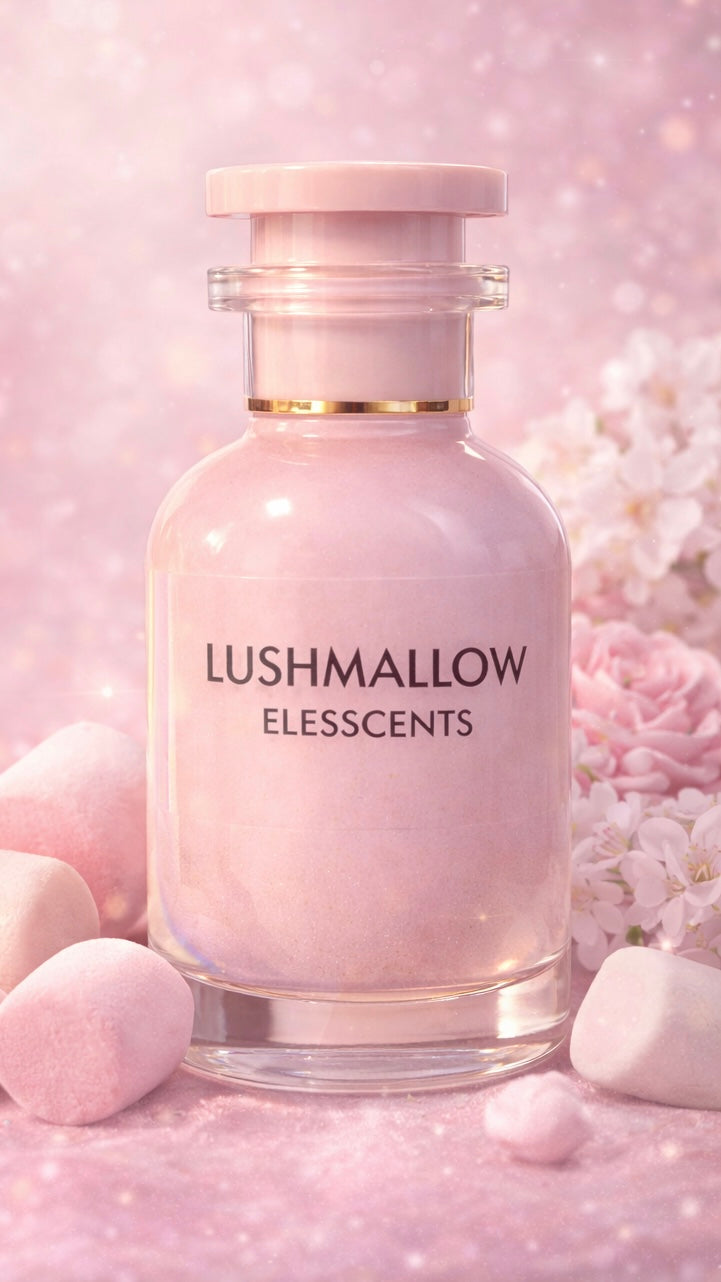 Elesscents Lushmallow inspired by Kayali Yum Boujee marshmallow with soft, fluffy texture and elegant packaging.