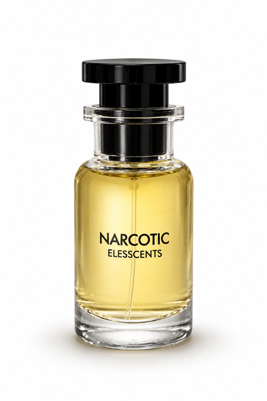 Perfume bottle labeled 'Narcotic' by Elesscents on a white background