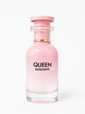 Pink perfume bottle labeled 'QUEEN ELESCENTS' on a white background