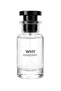 Clear perfume bottle with black cap on a white background, featuring the brand 'Elesscents'.